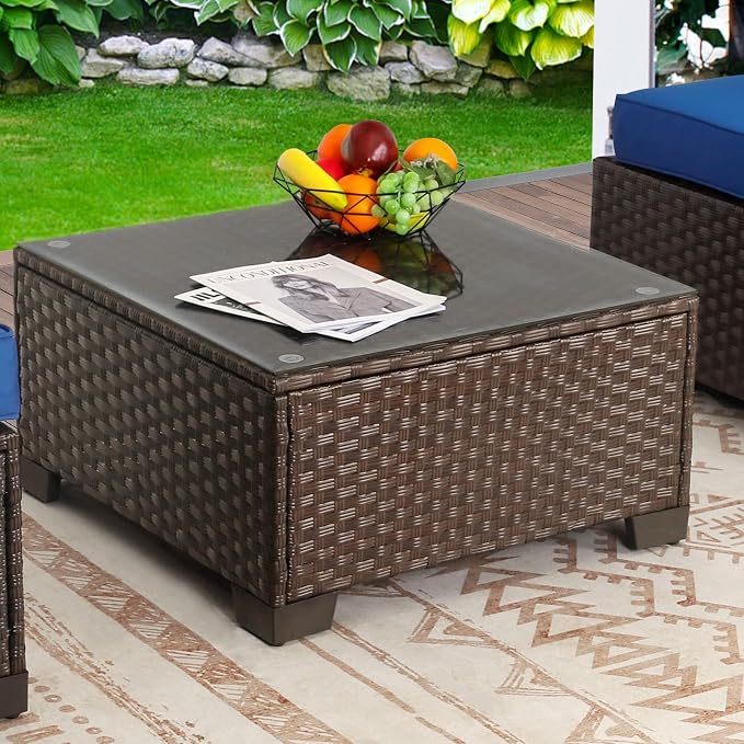 Rattaner Patio Furniture Wicker Coffee Table Outdoor Garden Square Side Table by Rattaner