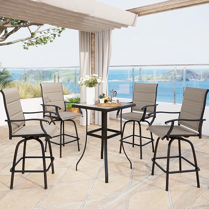 MFSTUDIO 5 Piece Outdoor Swivel Bar Set, Outdoor Bar Table and Chairs Set - Image 8