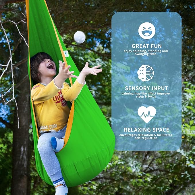 OUTREE Kids Pod Swing Seat, Cotton Child Hammock Swing Chair, Sensory Swing - Image 4