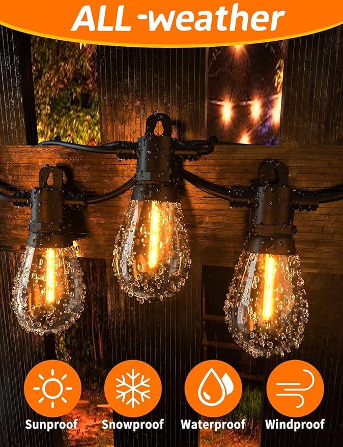 String Lights for Outside Patio 26FT IP65 Waterproof Outdoor String Lights Led - Image 4