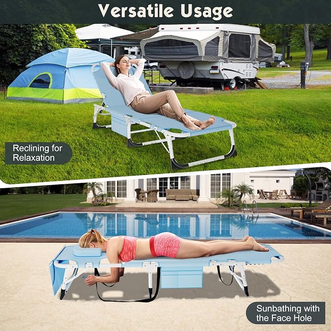 MOPHOTO Beach Lounge Chair, 5-Position Adjustable Tanning Chair - Image 5