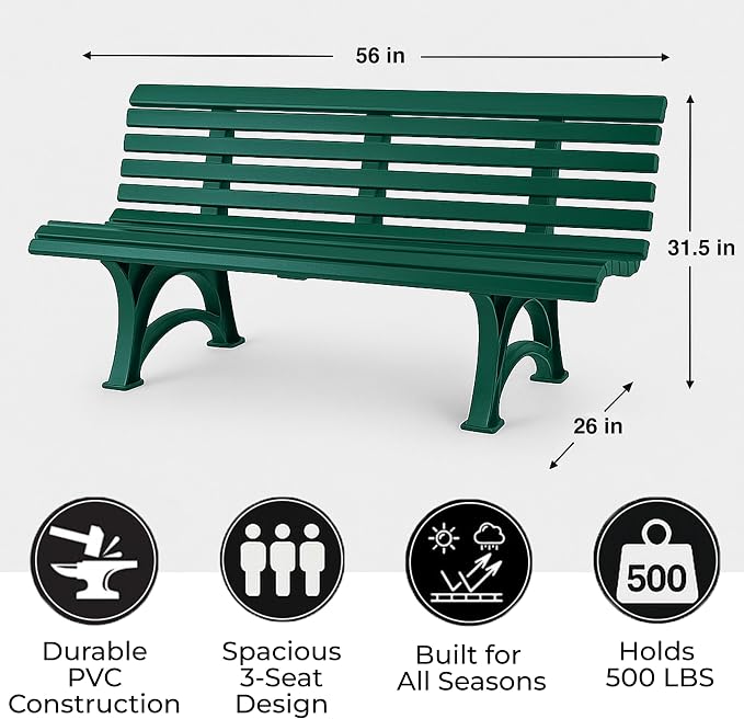 Plow & Hearth Weatherproof German PVC Outdoor Bench | 3-Seat | Holds Up to 500 - Image 3