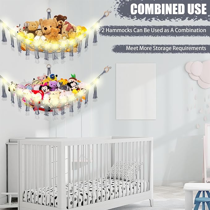 Stuffed Animal Hammock with LED Light, Large Stuffed Animals Storage Corner - Image 8