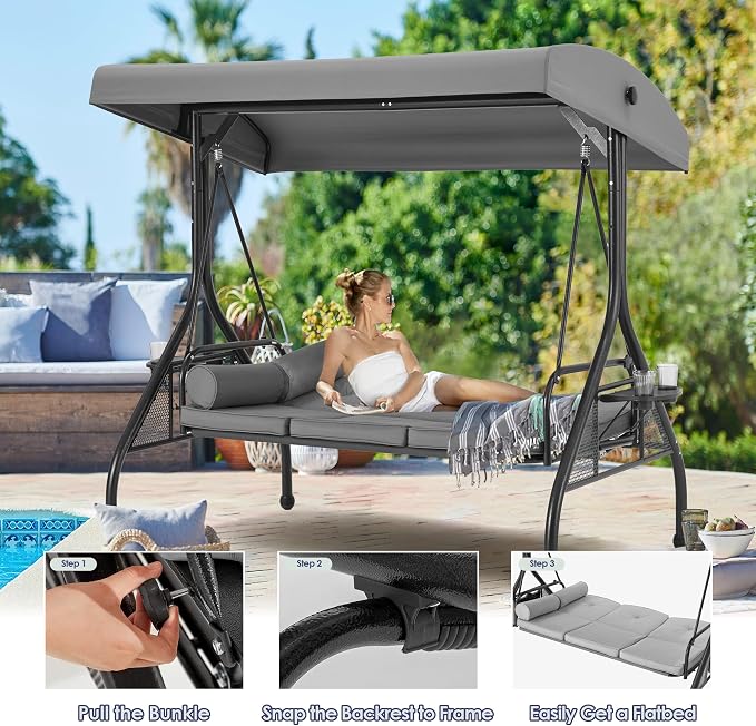 HOMREST 3 Seat Outdoor Porch Swing - Image 5