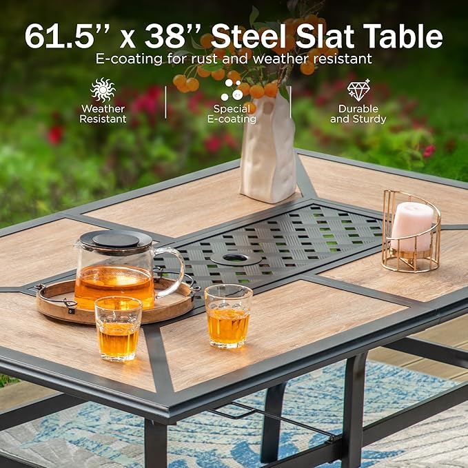 PHI VILLA Outdoor Dining Table for 6, Rectangular Metal Wrought Iron Table - Image 4