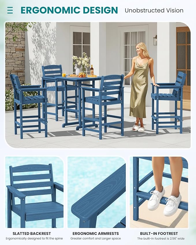 SERWALL 5-Piece Adirondack Bar Chair Set, HDPE Adirondack Barstools - Image 5