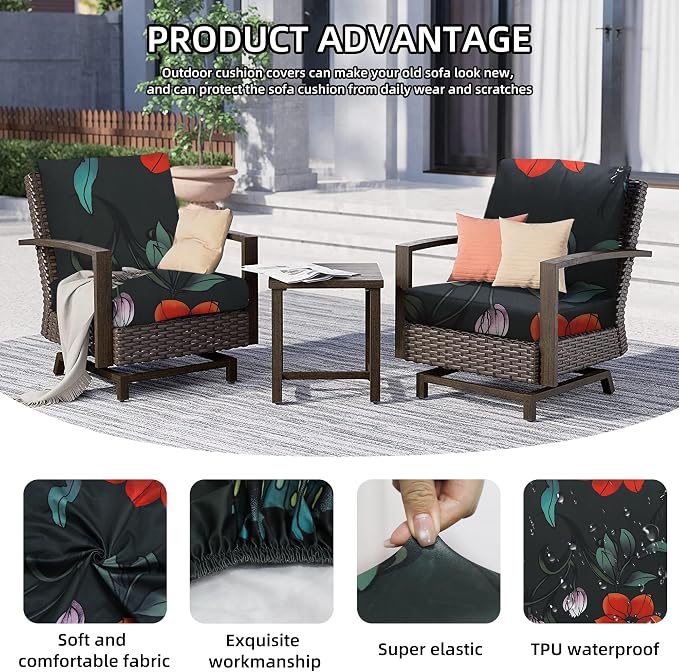8Pcs Outdoor Cushion Covers, Patio Cushion Covers, Stretch Elastic Slipcovers - Image 3
