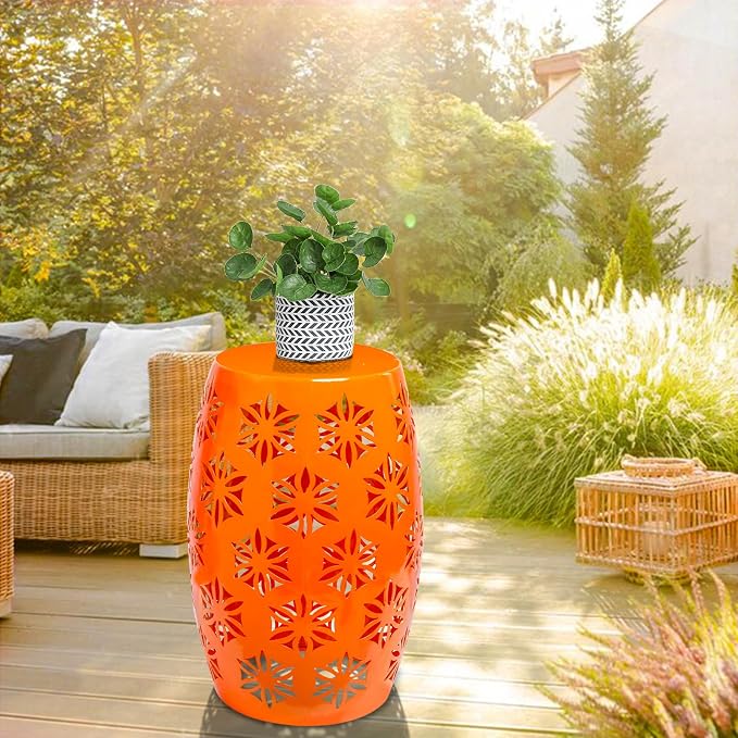 Vipush Outdoor Lace Cut Iron Side Table, Patio Garden Stool Coffee End Table - Image 6