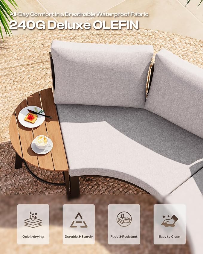 Outdoor Patio Furniture Set, 7 Piece Aluminum Curved Outdoor Sectional Sofas - Image 4