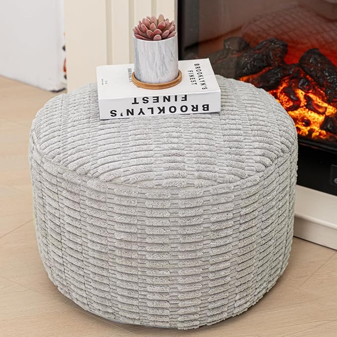 Asuprui Round Ottoman Pouf Ottoman Foot Stool Seat Faux Fur Bean Bag Foot Rest - Image 3
