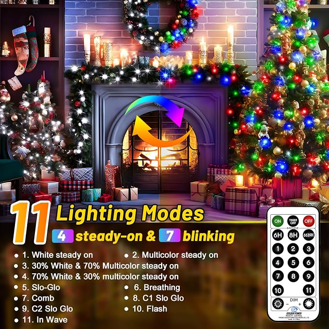 KNONEW 197FT 500 LED Christmas String Lights Outdoor Color Changing 11 Modes - Image 3
