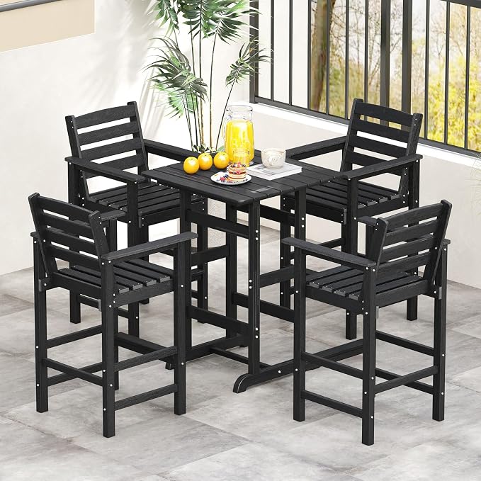 Tangkula Patio Adirondack Chairs Set of 4, HDPE Bar Height Chair - Image 2