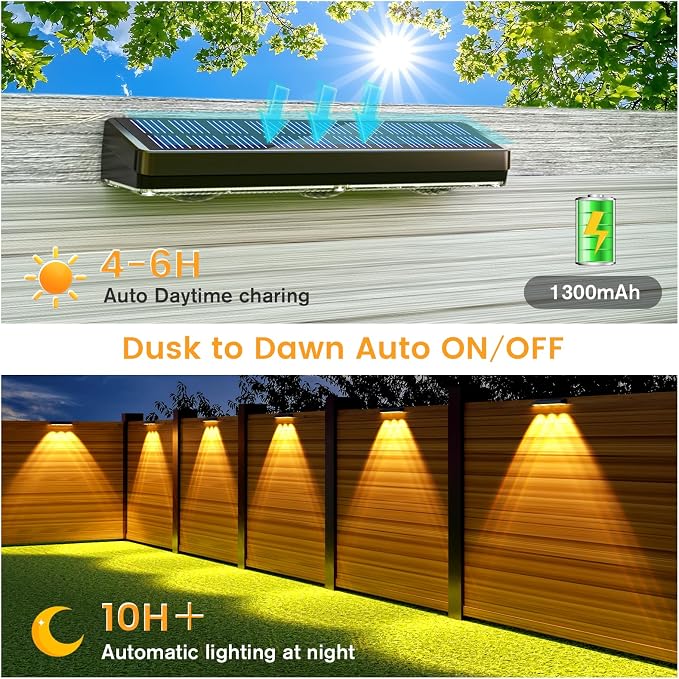 Solar Fence Lights Outdoor, Warm/Natural/Cool White, IP65 Waterproof, 6 inch - Image 3