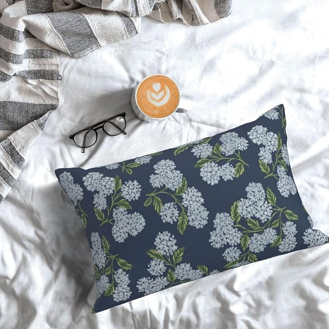Navy Blue Spring Pillow Covers 12x20 Inch 2 Pcs Blue Green Hydrangea Flower - Image 3