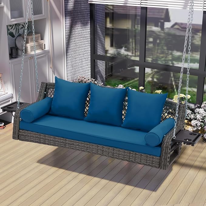 3 Seat Porch Swing, Wicker Patio Swing - Image 6