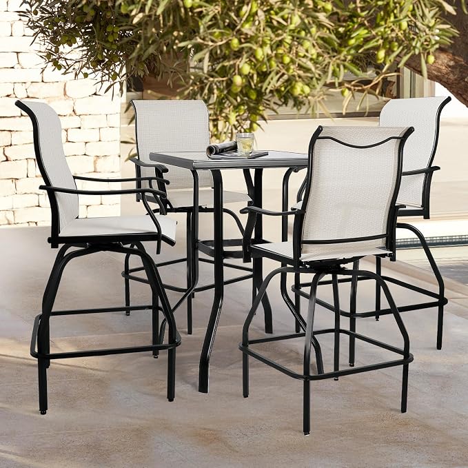 LEVELEVE Patio Bar Set 5pcs Swivel Bar Stools Outdoor Bistro Textilene - Image 2