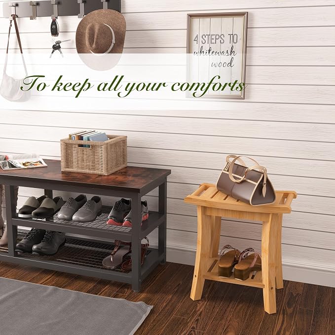 Bamboo Shower Bench Inside Shower Stool - Image 7