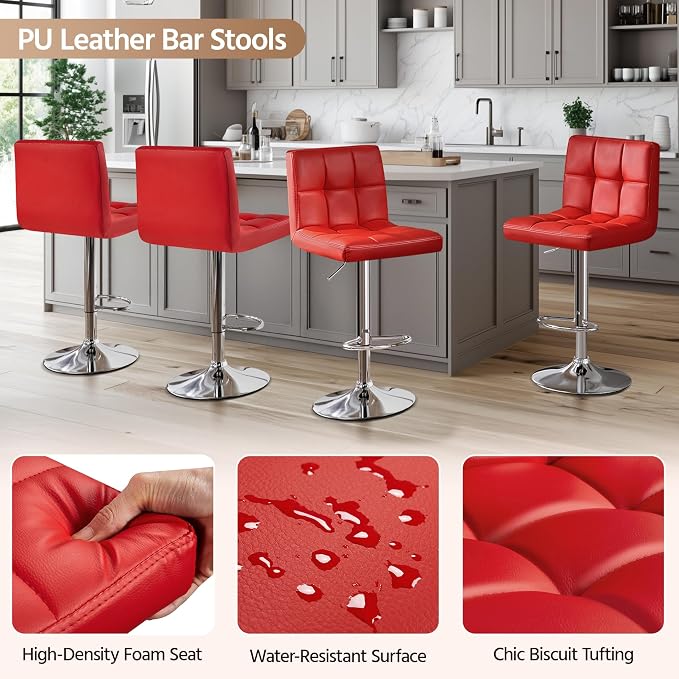 Yaheetech Bar Stools Set of 2, Adjustable PU Leather Swivel Barstools, Modern - Image 6
