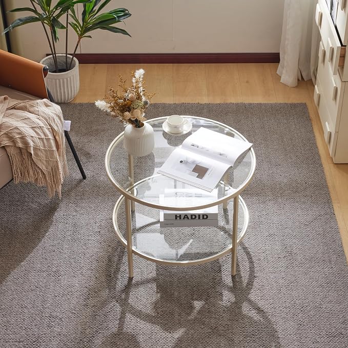 VINGLI Glass Coffee Table, 25.6" Round Coffee Table, Transparent Glass Coffee - Image 3