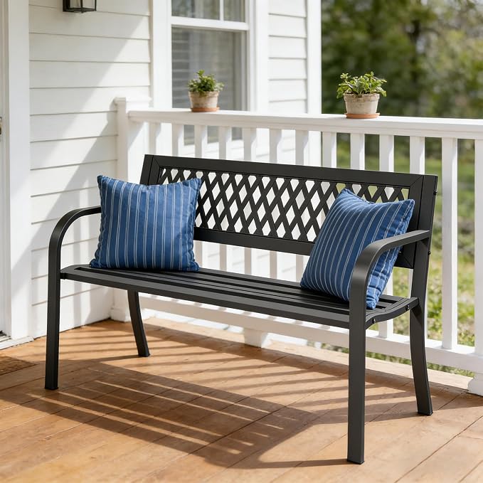 Outdoor Garden Bench, Weatherproof Metal Park Bench - Image 8