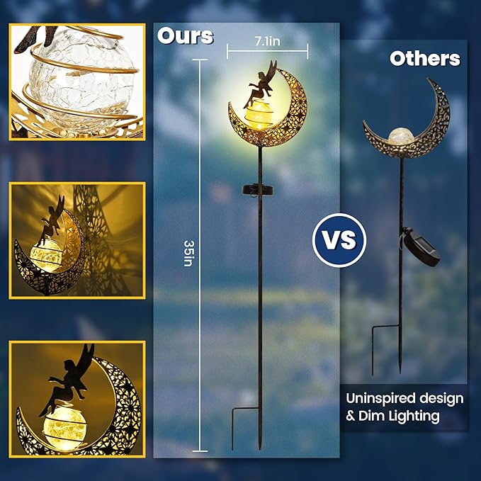 Fairy Garden Solar Lights Outdoor Moon Stakes, Waterproof Outdoor Metal Decor - Image 3