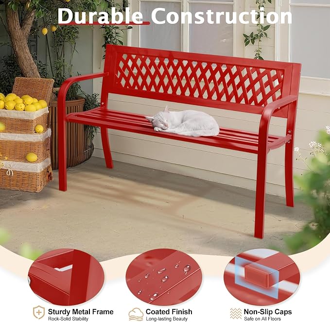 VINGLI 47'' Outdoor Bench, Weather Resistant Garden Patio Bench Powder Coated - Image 4