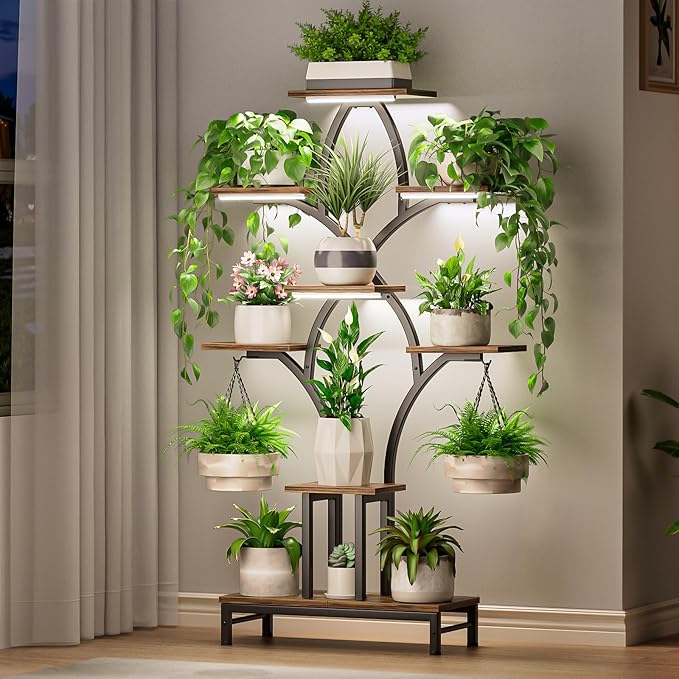 Plant Stand Indoor with 4 Grow Lights by NEHAJUNXI