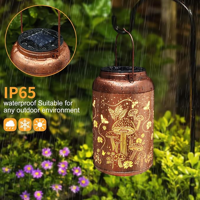 2 Pack Solar Lanterns Outdoor Waterproof, Mushroom Garden Decor Gifts - Image 4