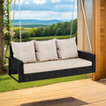 YITAHOME 3-Seats Outdoor Hanging Porch Swing Chair Rattan Black Wicker Patio by YITAHOME