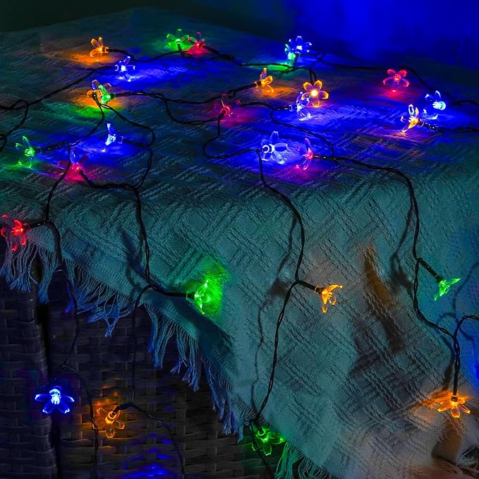 2PK 80LED 50FT Flower Solar String Lights Outdoor Waterproof, Cherry Blossoms - Image 8