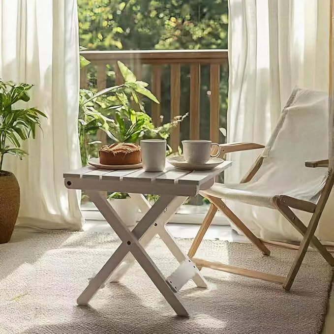 Outdoor Side Table, No Assembly Folding Wooden End Table - Image 2