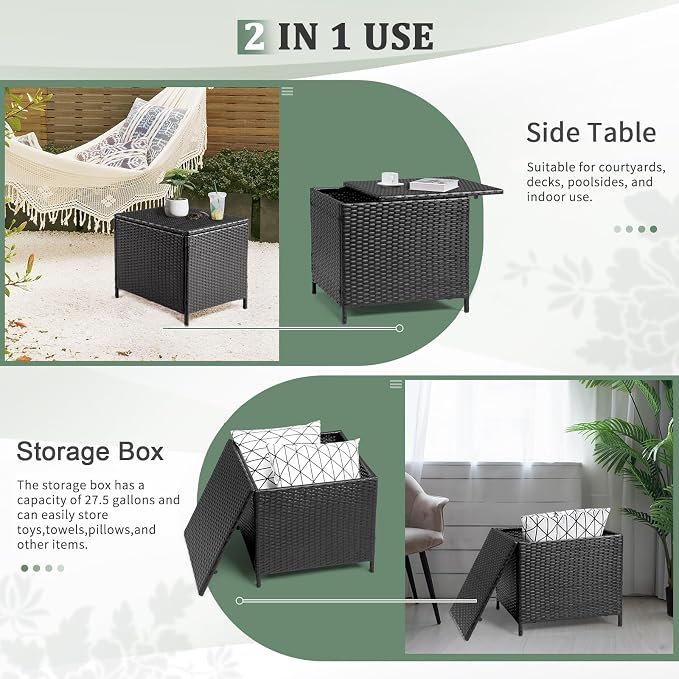 VINGLI Outdoor Side Table with Storage, 27-Gallon Patio Deck Box Outdoor Wicker - Image 4