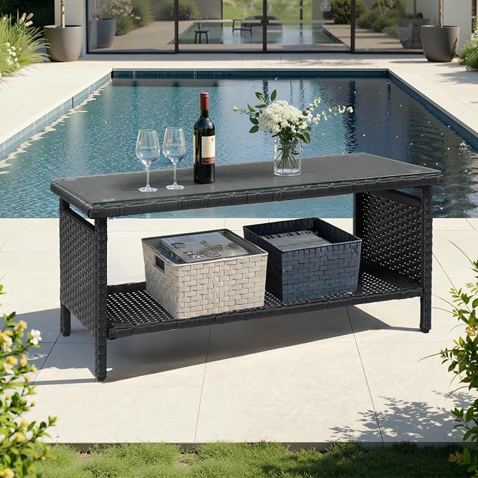 VINGLI Outdoor Wicker CoffeeTable Patio Coffee Tables - Image 7