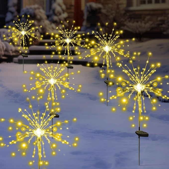 Solar Garden Firework Lights Outdoor Waterproof 2 Pack Solar Powered Art Stake - Image 3