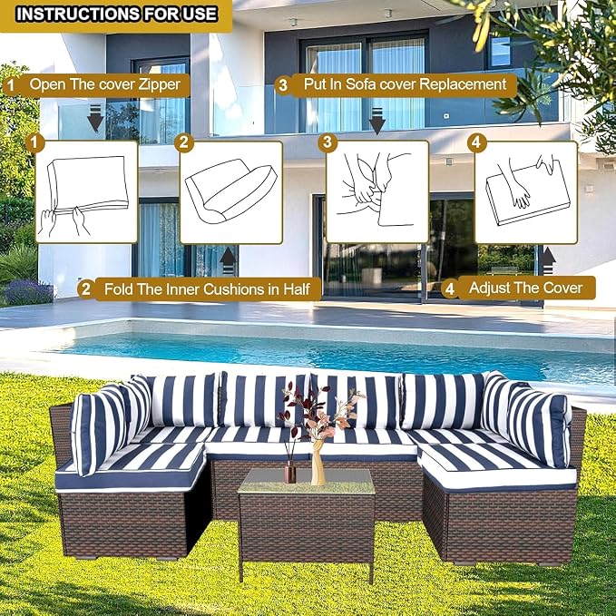 14 Piece Outdoor Patio Cushion Cover Replacement, Waterproof Patio Cushion - Image 5