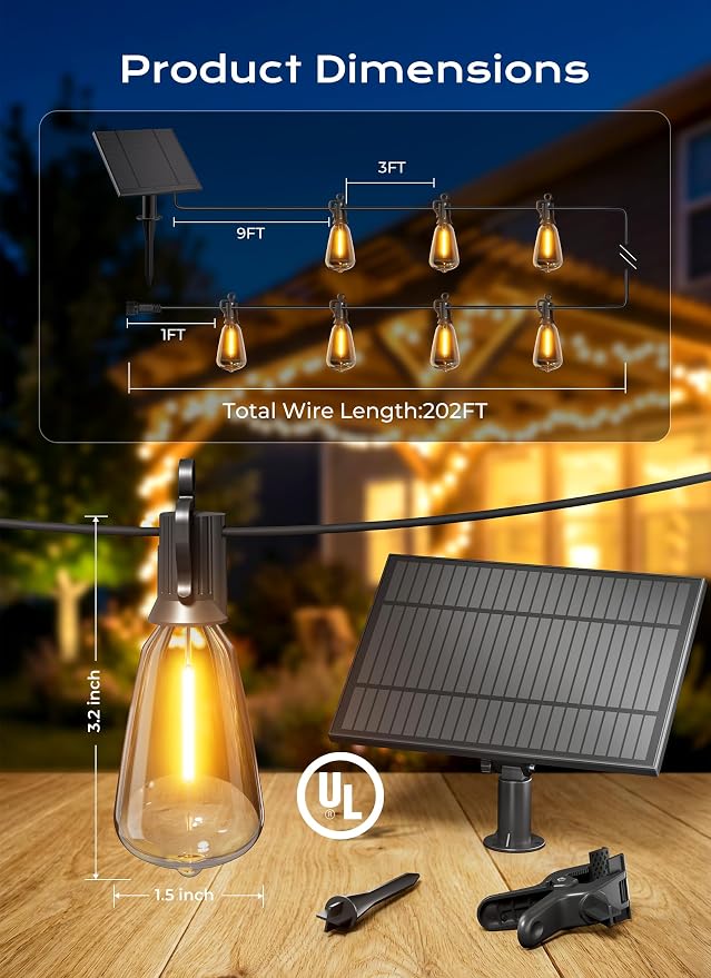 Brightown 202FT Solar String Lights Outdoor Waterproof, Patio Lights - Image 6