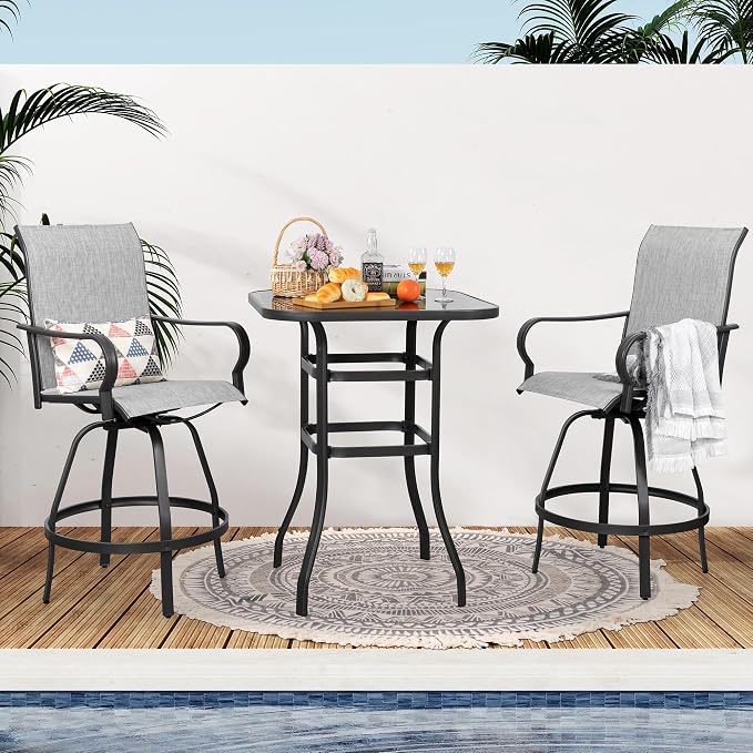 Shintenchi 3 Piece Patio Swivel Bar Stools Set, Outdoor Patio Bar Table and by Shintenchi