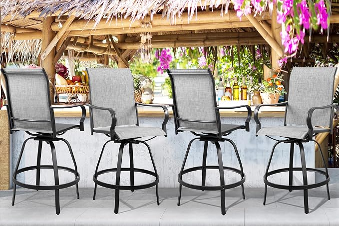 Shintenchi 4 Piece Patio Swivel Bar Chairs, All Weather Textile Outdoor Metal by Shintenchi