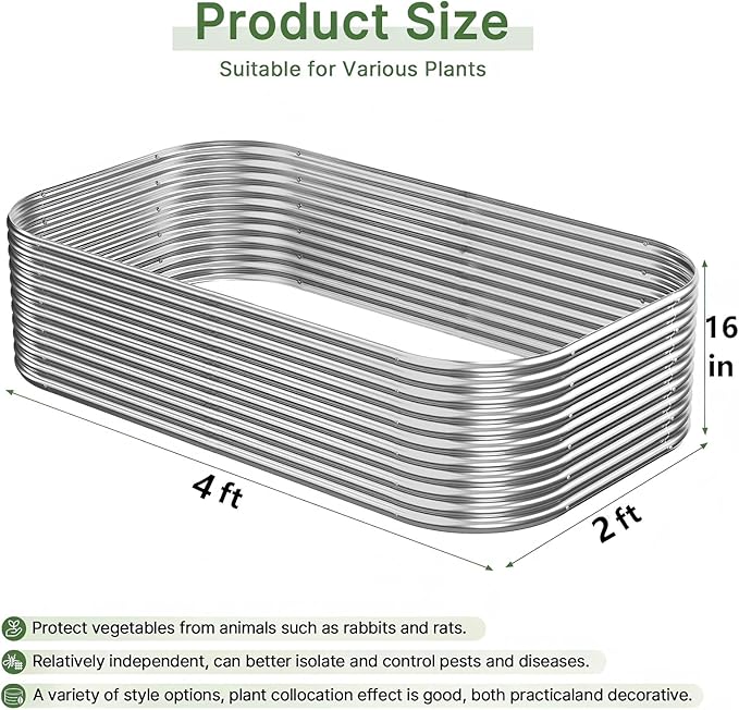 3 PCS Tall 4x2ft Galvanized Raised Garden Bed Outdoor, Metal Garden Bed - Image 3