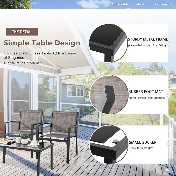 Vongrasig 4-Piece Modern Metal Textilene Patio Furniture Set - Image 4