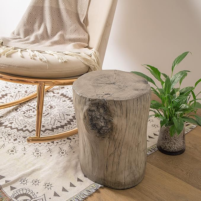 COSIEST 2 Pieses Outdoor Side Table, Hand-Painted Wood Stump Side Table Set of 2 - Image 4