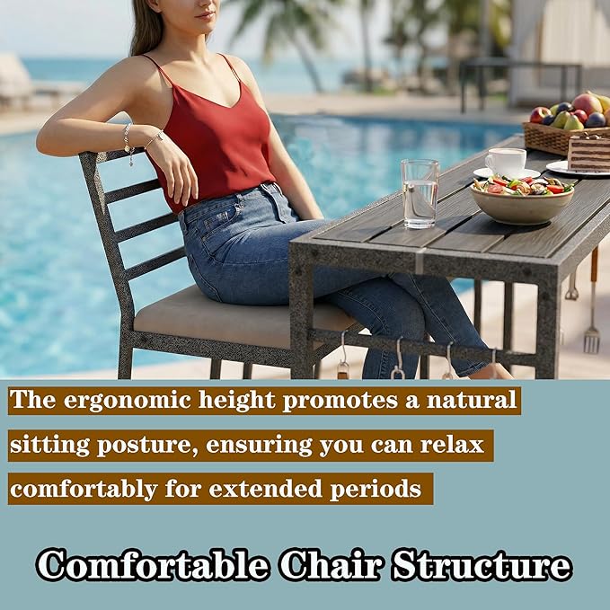 3Pcs Outdoor Patio Bar Set, Metal Pub Height Bistro Table Set - Image 3