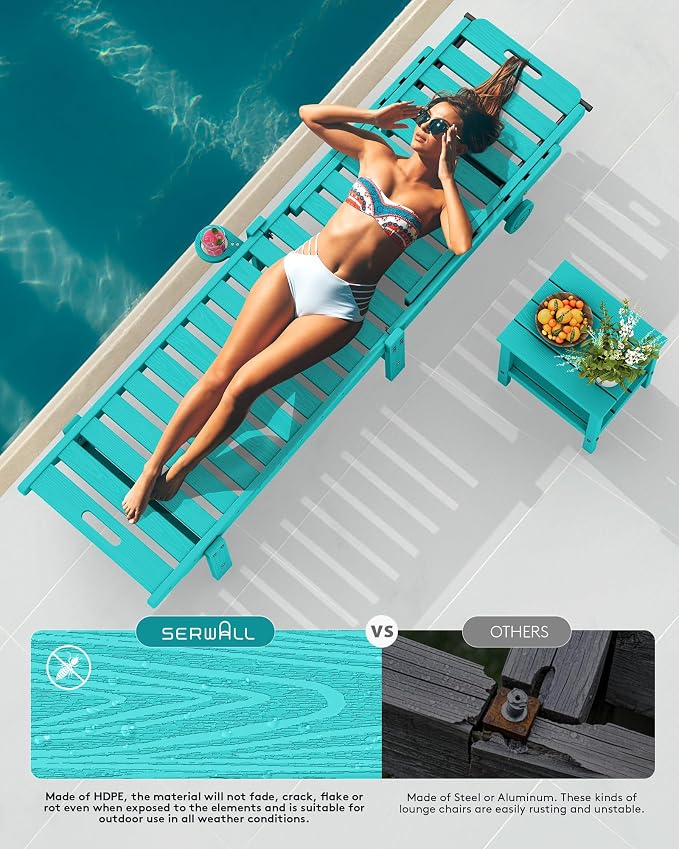 SERWALL Outdoor Chaise Lounge Set of 2, All-Weather HDPE Pool Lounge Chairs - Image 9
