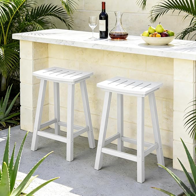Outdoor Bar Stools Set of 2, 24 Inch All-Weather HDPE Counter Height Chairs - Image 6
