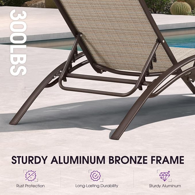 PURPLE LEAF Outdoor Oversized Chaise Lounge Chair Set of 3 Patio Pool Lounger - Image 6