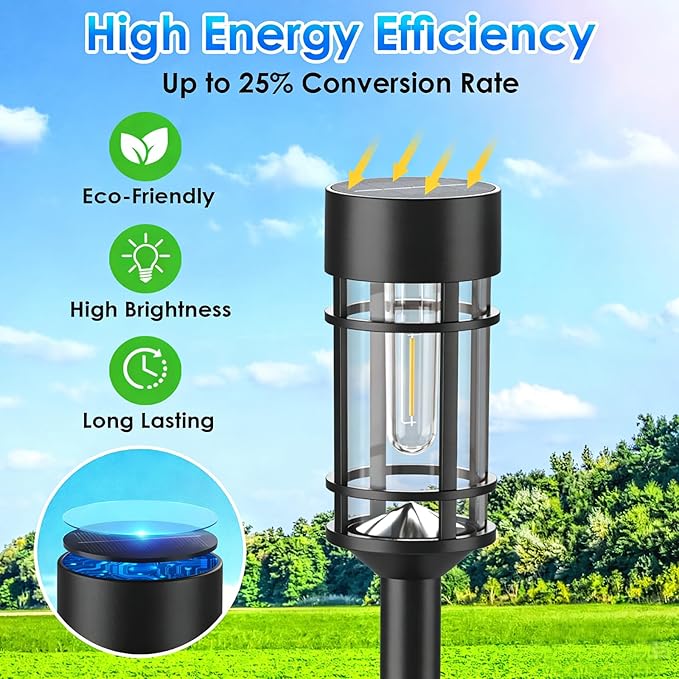 Mancra Solar Pathway Lights Outdoor, 8 Pack Metal Glass Solar Lights Outdoor - Image 4