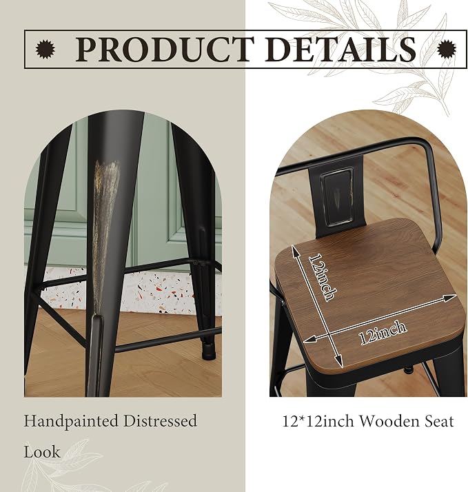 Andeworld Bar Stools Set of 4 Bar Height Stools Industrial Metal Barstools - Image 6