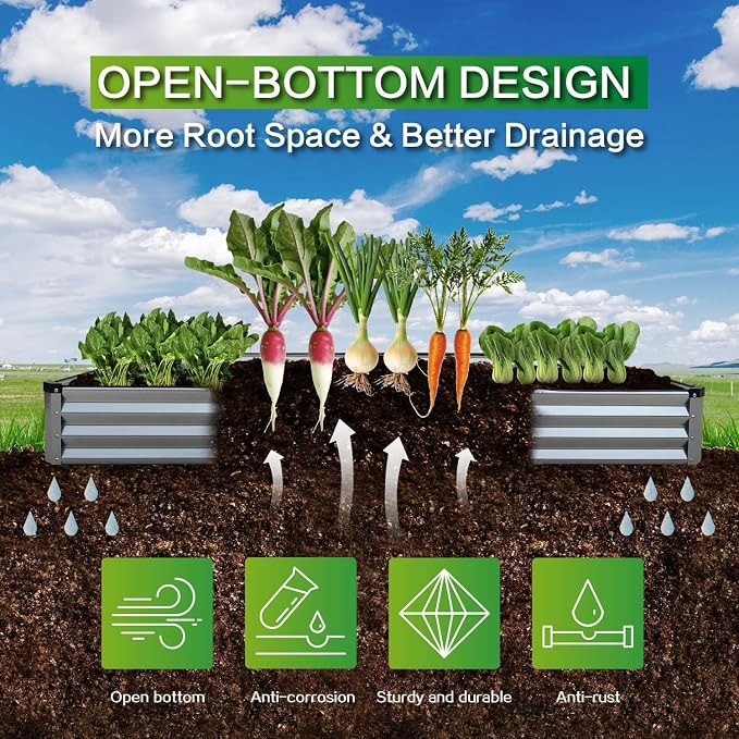 GARDMAX 8x4x1FT Galvanized Raised Garden Bed Kit, Metal Planter Boxes Outdoor - Image 2