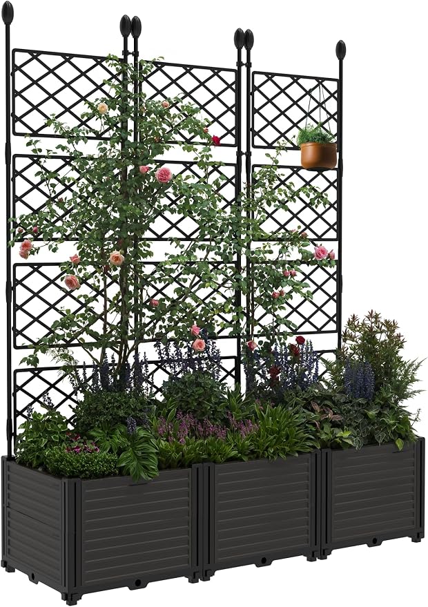 3 PCS Raised Garden Bed with Trellis, Patio Privacy Screen & Balcony Garden by MegaChoice