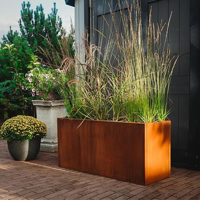 Corten Steel Corner Metal Planter Box L32 x W12 x D16 Garden Steel Planter Pot - Image 5